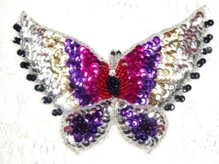 LC537  Purple Butterfly Sequin Beaded Applique 5"-applique,sequin,beaded,butterfly,belly,dance