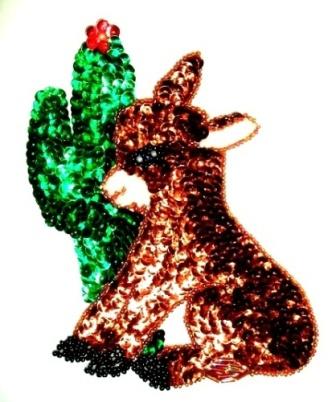 LC73 Donkey w/Cactus Brown  Sequin Beaded Applique6"