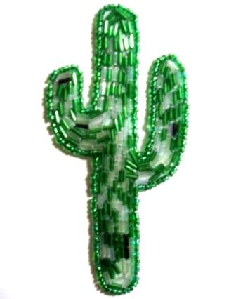 LC91 Catcus Beaded  Western Applique 4.25"-applique,beaded,cactus,south,western,