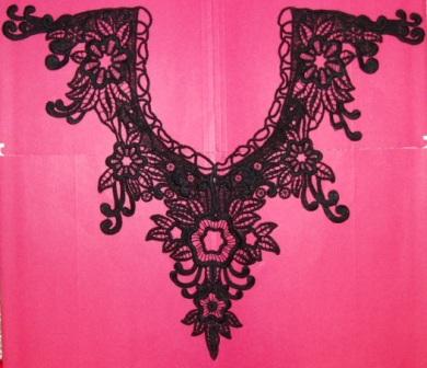 F15  Black Yoke Collar Venise Lace Applique  20"-yoke,black,lace,collar,embellishment,embroidered,venise,venice,lace,victorian,sewing,appliques,applique,motif