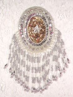 MA119  Silver Gold Oval Epaulet Sequin Beaded Applique 8"