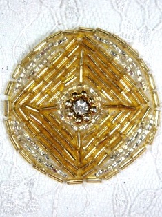 MA120 Gold Silver Round Beaded Rhinestone Hair Bow / Brooch / Applique 1.75"