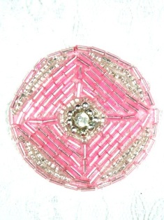 MA120 Pink Silver Round Beaded Rhinestone Hair Bow / Brooch / Applique 1.75"