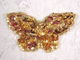 MA160 Gold Beaded Sequin Butterfly Brooch / Earrings / Applique 2"