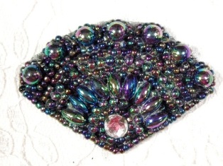 MA161 Black Ab Fan Beaded Rhinestone Hair Bow / Brooch / Applique 2.25"