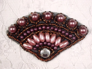 MA161 Bronze Mauve Fan Beaded Rhinestone Hair Bow / Brooch / Applique 2.25"