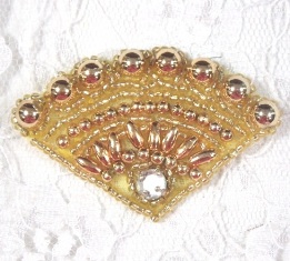 MA161 Gold Fan Beaded Rhinestone Hair Bow / Brooch / Applique 2.25"