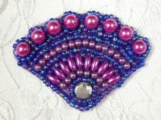 MA161 Purple Plum Fan Beaded Rhinestone Hair Bow / Brooch / Applique 2.25"