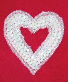 MA184 White AB Pearl Heart Sequin Beaded Hair Bow / Brooch / Applique  2"