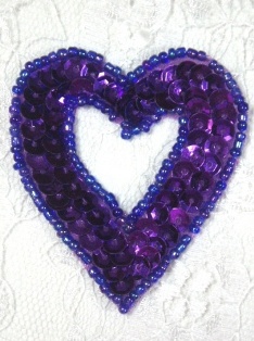 MA184 Purple Heart Sequin Beaded Hair Bow / Brooch / Applique  2"
