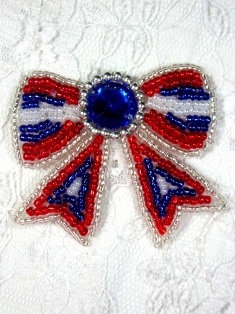 MA82B Patriotic Beaded Hair Bow / Brooch / Applique 2.25"