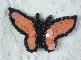 MA216 Black & Orange Sequin Beaded Butterfly Applique 1.75"