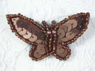 MA216 Brown Sequin Beaded Butterfly Brooch / Hair Bow /  Applique 1.75"