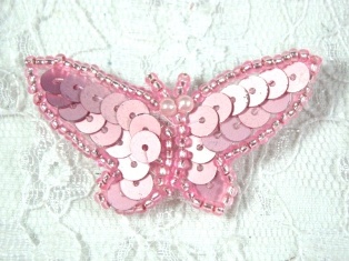 MA216 Pink Sequin Beaded Butterfly Applique 1.75"