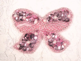 MA250 Pink Beaded Sequin Bow Brooch / Hair Bow / Applique 2"