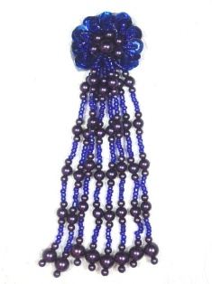 MA253 Blue Beaded Sequin Dangle Applique 5.5"