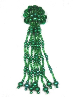 MA253 Green Beaded Sequin Dangle Applique 5.5"