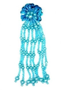 MA253 Teal Beaded Sequin Dangle Applique 5.5"