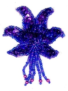 MA264 Purple Dangle Sequin Beaded Applique 2.5"