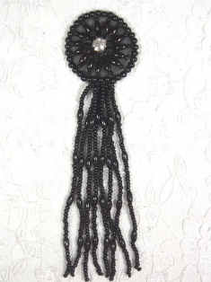 MA298B Black Dangle Beaded Rhinestone Applique 5"
