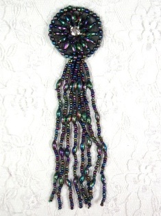 MA298B Black AB Dangle Beaded Rhinestone Applique 5"