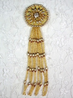 MA298B Gold Dangle Beaded Rhinestone Applique 5"
