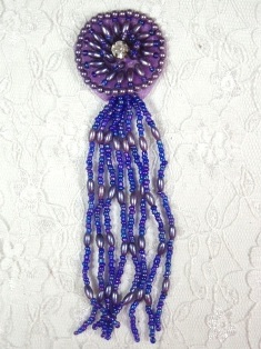 MA298B Purple AB Dangle Beaded Rhinestone Applique 5"