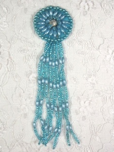 MA298B Turquoise Dangle Beaded Rhinestone Applique 5"