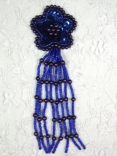 MA42 Blue Sequin Beaded Dangle Hair Bow / Brooch / Earrings / Applique 4.25"