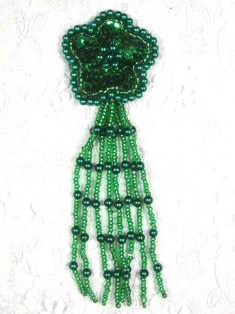 MA42 Kelly Green Sequin Beaded Dangle Hair Bow / Brooch / Earrings / Applique 4.25"