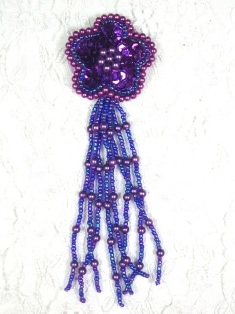 MA42 Purple Sequin Beaded Dangle Hair Bow / Brooch / Earrings / Applique 4.25"
