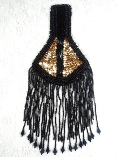 MA481 Black Gold Beaded Sequin Epaulet Applique 9"
