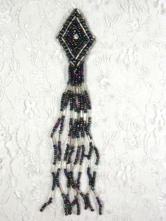 MA49 Black AB Dangle Rhinestone Beaded Applique 5"