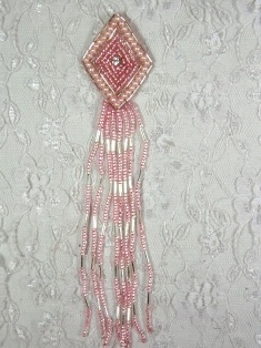 MA49 Pink Dangle Rhinestone Beaded Applique 5"