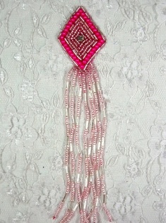 MA49 Hot Pink Dangle Rhinestone Beaded Applique 5"