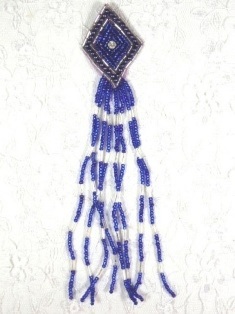 MA49 Blue Dangle Rhinestone Beaded Applique 5"