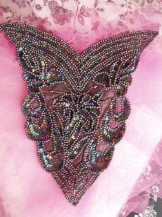 MA509 Black Ab Bodice Beaded Sequin Applique 12"