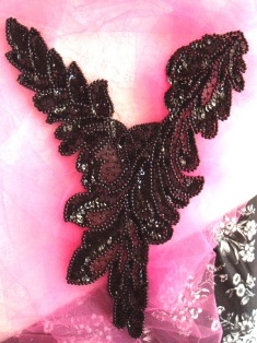 MA511 Black Bodice Beaded Sequin Applique 14"