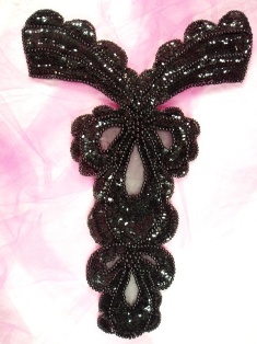 MA512 Black Bodice Beaded Sequin Applique 15"