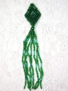 MA64 Kelly Green Beaded Dangle Earrings / Applique 5.5"