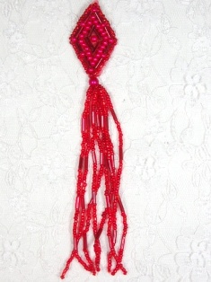 MA64 Red Beaded Dangle Earrings / Applique 5.5"