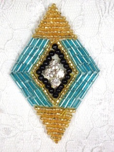 MA68 Turquoise Beaded Diamond Rhinestone Applique 2"