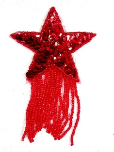 MA71 Red Star Dangle Beaded Sequin Applique 4.5"