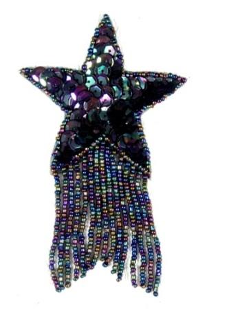 MA71 Black Ab Star Dangle Beaded Sequin Applique 4.5"
