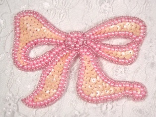 MA80 Pink Opaque Bow Sequin Beaded Applique 4"