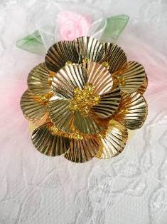 MA84  Gold Flower Beaded Sequin Applique 1.5"