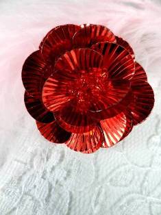 MA84  Red Flower Beaded Sequin Applique 1.5"