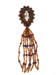 MA85 Bronze Rhinestone Beaded Dangle Applique 5.5"
