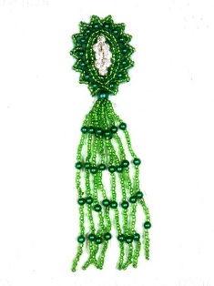 MA85 Green Rhinestone Beaded Dangle Applique 5.5"