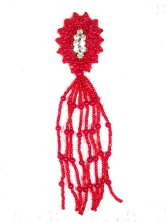 MA85 Red Rhinestone Beaded Dangle Applique 5.5"